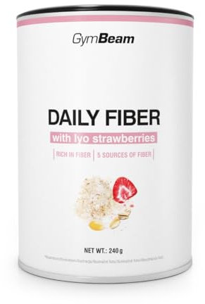 GymBeam Daily Fiber 240g - Miscela di Fibra Polvere con 5 Tipi di Fibre e Frutta Liofilizzata, Dolcificato con Stevia, Contiene Psillio, Inulina e Galattoligosaccaridi,Contiene fibre di avena e mais