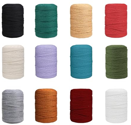 DXRPO Makramee Garn 3mm x 30M,12 Stück Baumwollgarn Baumwollkordel Baumwollseil Baumwollschnur Macrame Garn für DIY Handwerk Pflanze Aufhänger Boho Deko
