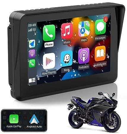 CARabc 5 IPS Touch Screen Portable Apple Carplay Screen for Motorcycle Wireless Apple CarPlay & Android Auto GPS Navigation IPX7 Waterproof Support Siri/Google Assistant (Normal)