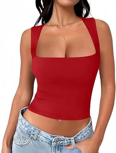Haibang Débardeur Femme Col Carré Haut d'Été Sexy Slim Fit Crop Tank Tops sans Manches y2k Cami Top Chic et Élégant Sports Camisole Basique Caraco Classics Tee Shirt Tendance Vêtements Streewear