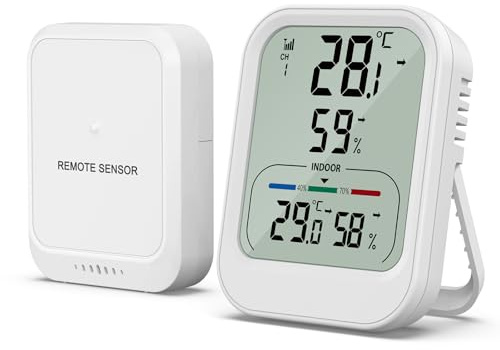 ORIA Trådlös termometer inomhus och utomhus, väderstation med utomhussensor, MAX/MIN hygrometer, digital rumstermometer, luftfuktighetsmätare med luftkomfort, termo-hygrometer för hem och kontor