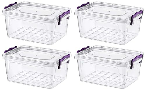 4 Pcs x 2 Liter Plastic Storage Box with Lid Clip Multipurpose Clear Rectangle Container Transparent Heavy Duty Stackable Box Ideal for Home, Office, Kitchen, Food, Toys, Closet, Animal Feed