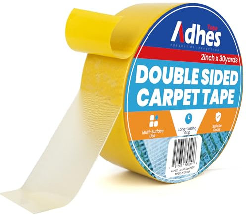 ADHES Heavy Duty Double Sided Carpet Tape, Yellow Gold 50MM x 27M x 1Roll Removable and Residue-Free Non Slip Rug Gripper for Hardwood Floors, Tape for Rugs Carpet Grippers and Anti-Slip Grips