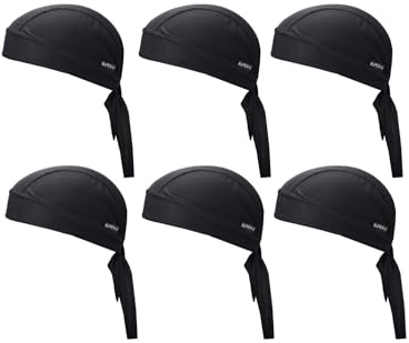 Supeniu Doo Rags Black Skull Caps Beanie Hats Helmet Liner Sweat Wicking Hard Hat Motorcycle Cooling Dew Rag Bandana Large Headwrap Do Rags for Men & Women (Black 6 Pack)