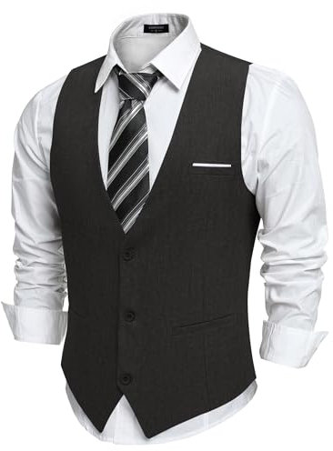 COOFANDY Weste Herren Anzug mit Taschen Anzugweste Gilet Casual Hochzeitsweste V-Ausschnitt Business Weste Suit Vest Schwarz XXL
