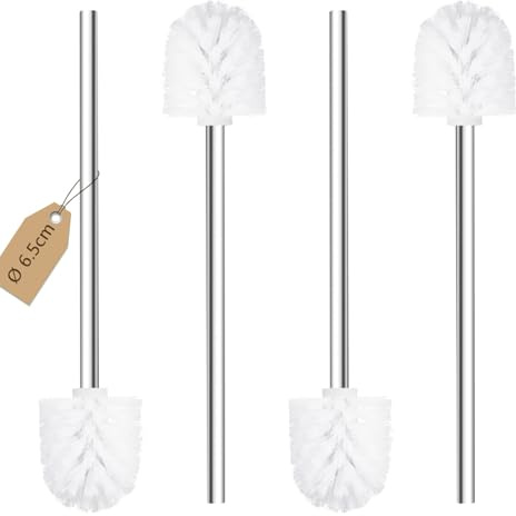 4 spazzole per WC con manico in acciaio inox, spazzole per WC in acciaio inox, per bagno, WC, ergonomiche, eleganti, durevoli (diametro 6,5 cm, bianco)