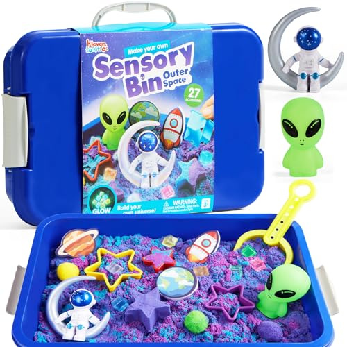 Klever Kits Magic Play Sand Art Kit for Kids, Outer Space Sensory Bin with 27 Accessories, Sandbox Sensory Toys, Play Sand Toys for Boys Girls 3 4 5 6 7 8 Year Old Sensory Bin Learning Gifts