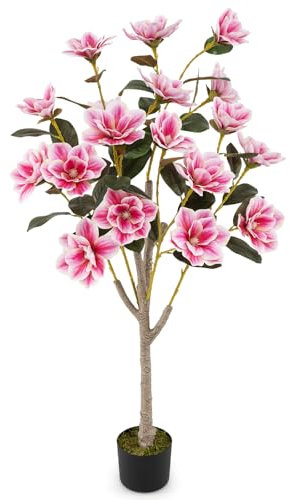 COSTWAY Albero di Magnolia Artificiale 130 cm, Pianta Finta con Foglie in PEVA, Tronchi Multi-ramo, Muschio Realistico, Pianta Finta in Vaso da Interno per Ristorante, Salotto e Ufficio