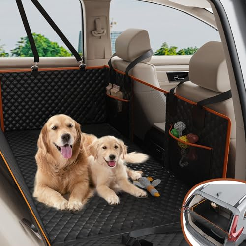 nuzzpawur Dog Car Seat Cover for Back Seat, Foldable Waterproof Non-Slip Back Seat Extender for Dog, Hard Bottom Car Seat Cover for Dogs, Dogs Hammock Cargo Liner for Car SUV Truck, Black XL