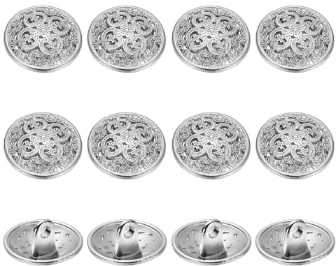 YELARXI Metal Round Hollow Buttons, Retro Hollow Shank Sewing Buttons - Fitting for (Men - Women - Coat - Shirt - Suit - Trousers - Sewing Crafts) 15 mm & 12 Pack & Silver Tone