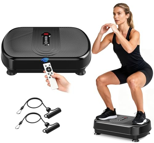 Máquina de ejercicio de placa de vibración, placa de vibración de todo el cuerpo con modo automático/manual y Bluetooth, pedal de silicona, bandas de bucle, tabla de agitar para mujeres y hombres