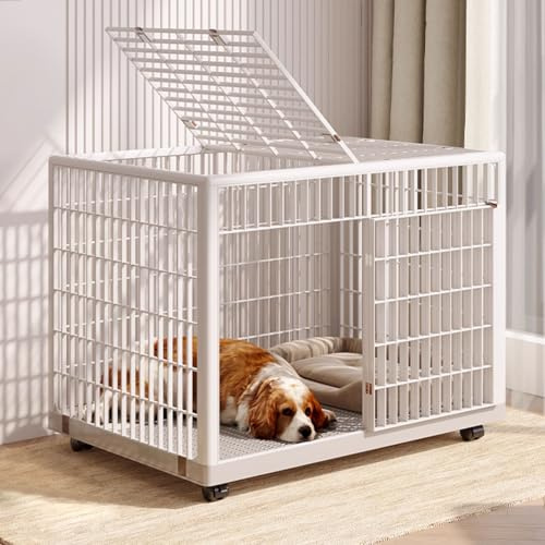 Jaula Perro Caseta Perros Exterior Dog Crate con Ruedas Cerradas, Jaula con Doble Puertas Cerradas Pañal Extraíble Capacidad De Carga: 75 Kg Hecha De Resina(96 * 66.5 * 74cm)
