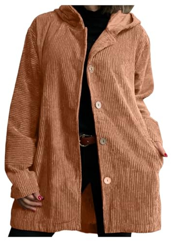 Abrigo de mujer de invierno largo de pana con capucha, elegante, de longitud media, chaqueta de otoño, abrigo de invierno para mujer, con botones, chaqueta larga de entretiempo, monocolor, informal