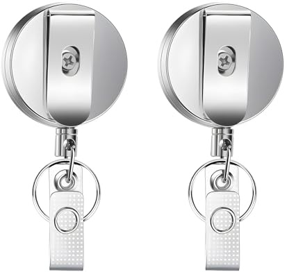 Set med 2 kraftiga rullkortshållare med kabel i rostfritt stål, 65 cm, infällbar nyckelring i metall, anti-förlust, solid märkesrulle för sjuksköterska, kontor och ID-kort, svart