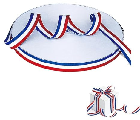 Cinta para medallas de 50 m x 1,0 cm, roja, blanca y azul, cinta decorativa para envolver regalos, cinta nacional para celebraciones y decoración, cinta de poliéster resistente para regalos y proyecto