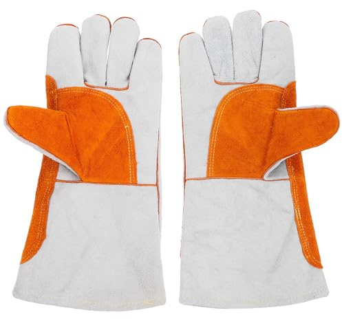 Tofficu Guantes de Soldadura de Piel de Vaca Resistentes al Calor Desgaste para Protección de Manos y Muñecas en Trabajos de Alta Temperatura y Soldadura