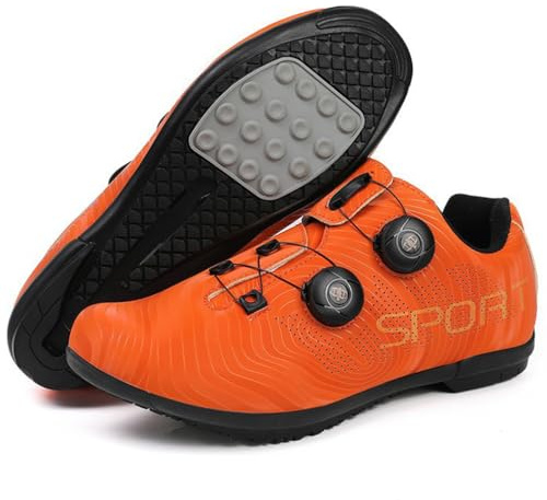 TvzsiY Zapatillas De Ciclismo Hombre Mujere con Suela De Goma Zapatillas De Bicicleta De Montaña Y Carretera Antideslizante Ligeros Sin Calas para Deportes al Aire Libre,Naranja,45 EU