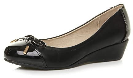 AJVANI Low mid Heel Wedge Bow smart Dolly Ballerina Court Shoes Size 7 40 Black