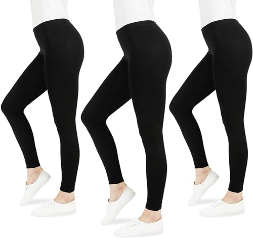 FM London - Lot de 3 leggins décontractés pour femmes Leggins élastiques, coupe ajustée