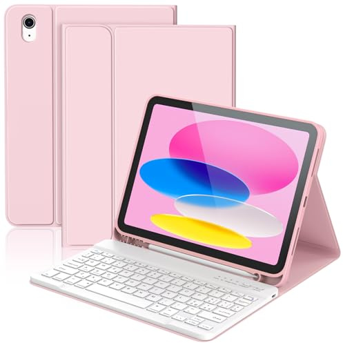 KBCASE Custodia Tastiera per iPad A16 11/10 Generazione,Cover iPad A16 11/10 Generazione con Bluetooth Tastiera (11/10.9 Pollici, 2025/2022), Italiano QWERTY,con Portapenna,Rosa