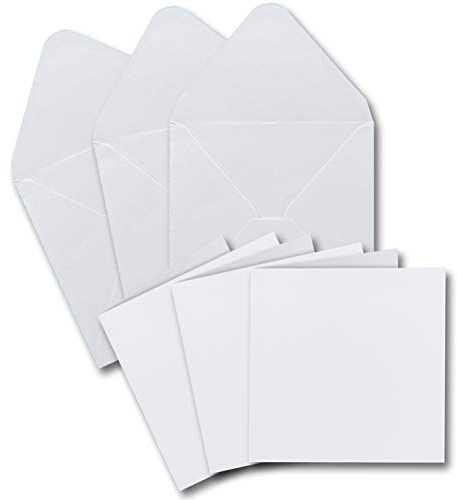 30 Klapp-Karten Set Quadratisch in Weiß - 13,5x13,5 cm - 240 g/m² mit Brief-Umschlägen quadratisch - 14x14 cm - 90 g/m² Nassklebung