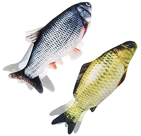 Nepfaivy Giocattolo Interattivo per Gatti, Pesce Elettrico con Erba Gatta, Simulazione Realistica del Pesce Che si Muove, Carpa+Carpa Gialla