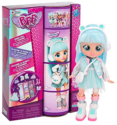 BFF By Cry Babies Kristal | Collectible Fashion Doll with Long Hair, fabric Clothes and 9 Accessories - Gift Toy for Girls and Boys +5 Years