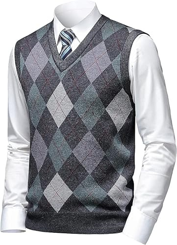 Herothorn Gilet Maglia da Uomo con Diamante Spesso Argyle Maglieria Senza Maniche Maglione Cardigan Scollo a V Smanicato Pullover Panciotto Canotte con Bottone