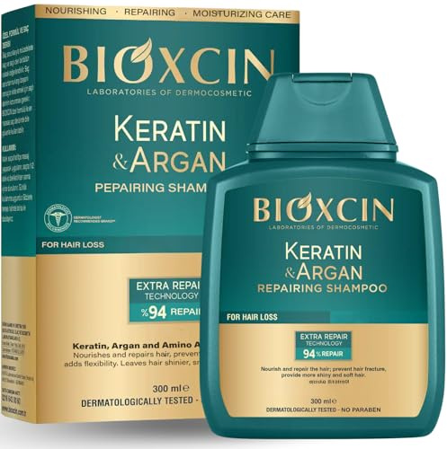 BIOXCIN Keratin & Argan Shampoo 300ml – Reparierendes Haarshampoo für trockenes & strapaziertes Haar – Anti-Haarbruch & Feuchtigkeit – Aufbau-Pflege für Glanz & Struktur