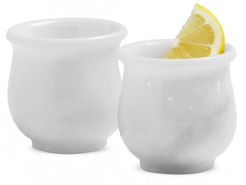 Radicaln Marble Shot Glasses 2 Inches White Handmade Whiskey Glass for Drinks, Vodka & Tequila, Ideal Drinking Glasses Set of 2 for Home Bar Decor