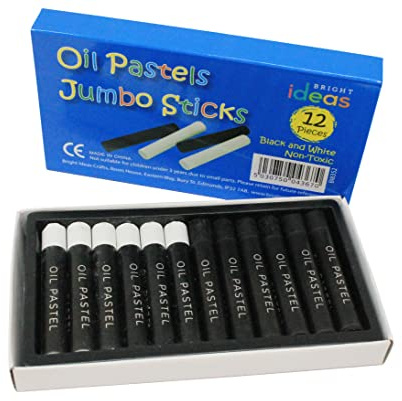 Bright Ideas Jumbo Oil Pastels - 12 Pack of Black and White Colours Oil Pastels Crayons - Perfect Oil Pastels for Kids, Artists, Students - Pastels for Paper, Card, Canvas. BI8352.