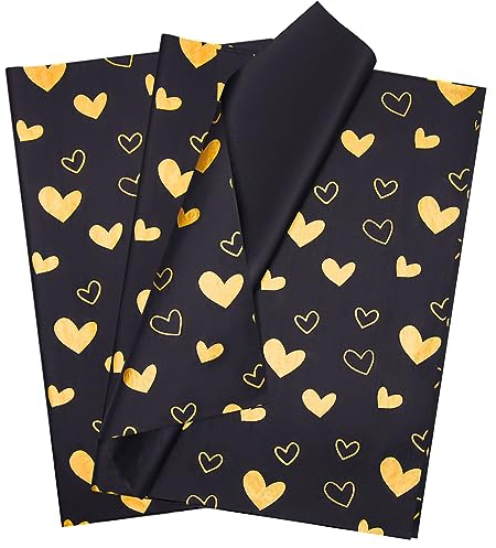 20x28inch Seidenpapier für Geschenk, 30 Blätter Gold Seidenpapier, Geschenkpapier für Geburtstagsfeiern Weihnachten Hochzeiten DIY Crafts (schwarz, 70X50cm)