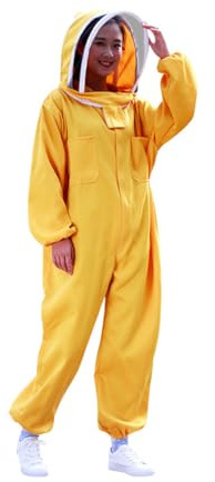 DSOUWEH Costume da Apicoltore con Cappello Staccabile Facile da Indossare e Regolare fornisce Tute di Sicurezza e Apicoltura Tute da Apicoltore in Cotone, Giallo, XL