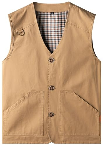 Oralidera Gilet sans Manche de Chasse pour Homme Gilet de Pêche Veste de Safari Gilet Reporter pour Photographe Sport, Kaki, XL
