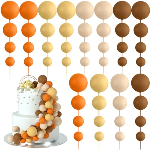 BOUBONI 48 Stück Tortendeko Kugeln Cake Topper Kuchen Kugeln Dekorationen Ballon Cupcake Tortenaufleger für Geburtstag Party Hochzeit Babyparty Kuchendekoration (Orange, Gelb, Aprikose, Khaki)