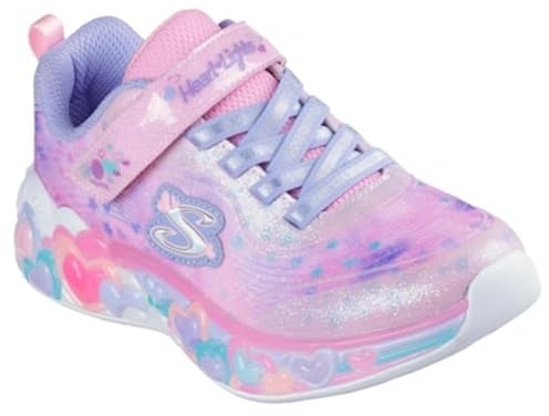 Skechers Lumières de cœur éternelles pour Filles, Bordure Multicolore en Maille Scintillante Rose Clair, 13.5 UK Child