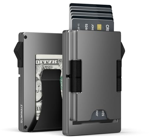 Slimwalt Fermasoldi in Metallo Uomo per 10-20 Carte e 20 Banconote, Porta Carte di Credito Pop-up con Blocco RFID, Grigio