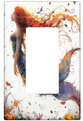 Mermaid Light Switch Cover Plate,Colorful Ocean Fish Single Rocker Wall Plates,Spring Summer Artistic Wall Accents,Standard Size Thermoplastic Plate Cover Single Rocker