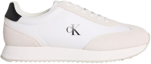 Calvin Klein Runner Sneaker Hombre Retro Lace Up de Piel, Blanco (Bright White/Black), 43