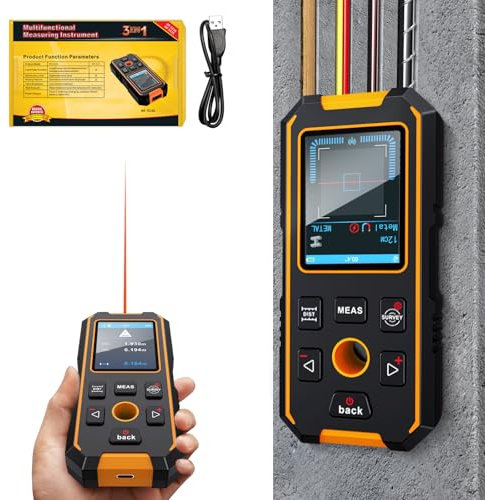 Wandbolzenfinder mit Laser Entferungsmesser, Multifunktionales Bolzenortungsgerät mit verbesserten Intelligenten Sensoren, LCD-Display und Sprachausgabe, Digitaler r Lasermessgerät 40M/130ft