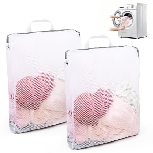 2 pezzi rete portabiancheria grande per lavatrice, sacco portabiancheria viaggio con manici, 50 x 60 cm