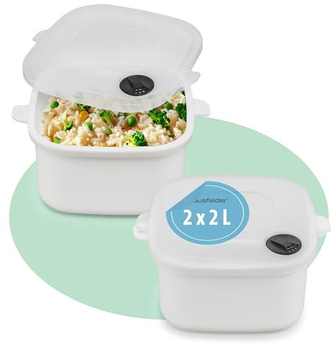 Hausfelder Set de vaisselle micro-ondes avec couvercle, 2 x 2 litre bols micro-ondes, contenants micro-ondes, blanc, bols 2 litre (lot de 2)