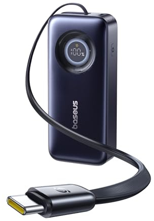 Baseus EnerCore Powerbank 20000mAh 67W mit Einziehbares 70cm USB-C Kabel, Höchstleistung mit 2X USB-C, kompatibel mit iPhone 16/15 Serie, iPad, MacBook, Loptop, Samsung und mehr