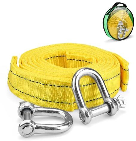 PHMING 5T Corda Traino Auto, Cinghie a Cricchetto con Strisce Riflettenti, Cinghia di Traino 4M, con Gancio e Borsa Portaoggetti, per Auto, Pick-up, SUV