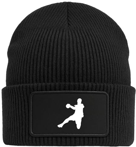 Huuraa Beanie Handball Silhouette Geschenk Black Mütze Handball Geschenkidee