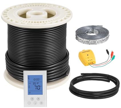 VEVOR Underfloor Heating Cable Kit, 50 sqft 120V, Smart Thermostat & Alarm, Easy Install for Tile, Stone & Vinyl Flooring