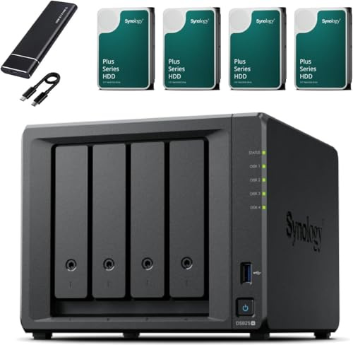 Synology DS925+ NAS Server Pack de 4 bahías (8 GB de RAM, 32 TB HDD) – 4 x 8 TB Synology NAS HDD, dispositivo de almacenamiento en red de escritorio de alto rendimiento – Incluye SSD externo de 512 GB