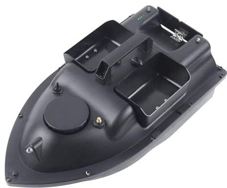 RjcdOPL Bateau d'appâts, Bateau Amorceur Télécommandé 500M, 3 Bacs de Leurres, Charge 2kg, Croisière Automatique, Batterie 5200mAh, Idéal pour Pêche en Rivières et Lacs (Noir)
