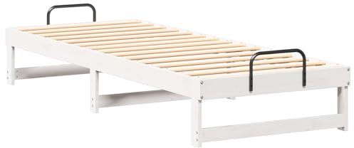 vidaXL Cama Plataforma Blanca de Madera de Pino Sólido 90 x 210 cm, Diseño Minimalista, Bajo para Seguridad, con Mangos Metálicos, Montaje Fácil, Limpieza Sencilla, Ideal para Decorar tu Dormitorio,