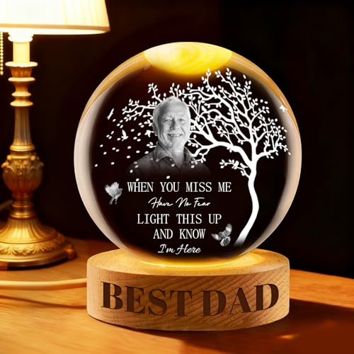 Personalized Memorial Crystal Ball Night Light, Custom Photo Memory Globe Lamp Laser Engraved Keepsake with Wooden Base for Loss of Loved Ones, Pet, Mom, Dad, Bereavement Gift (Custom Crystal)